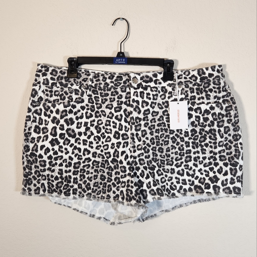 Good American Snow Leopard The Cut Offs Shorts Highwaisted Size 20